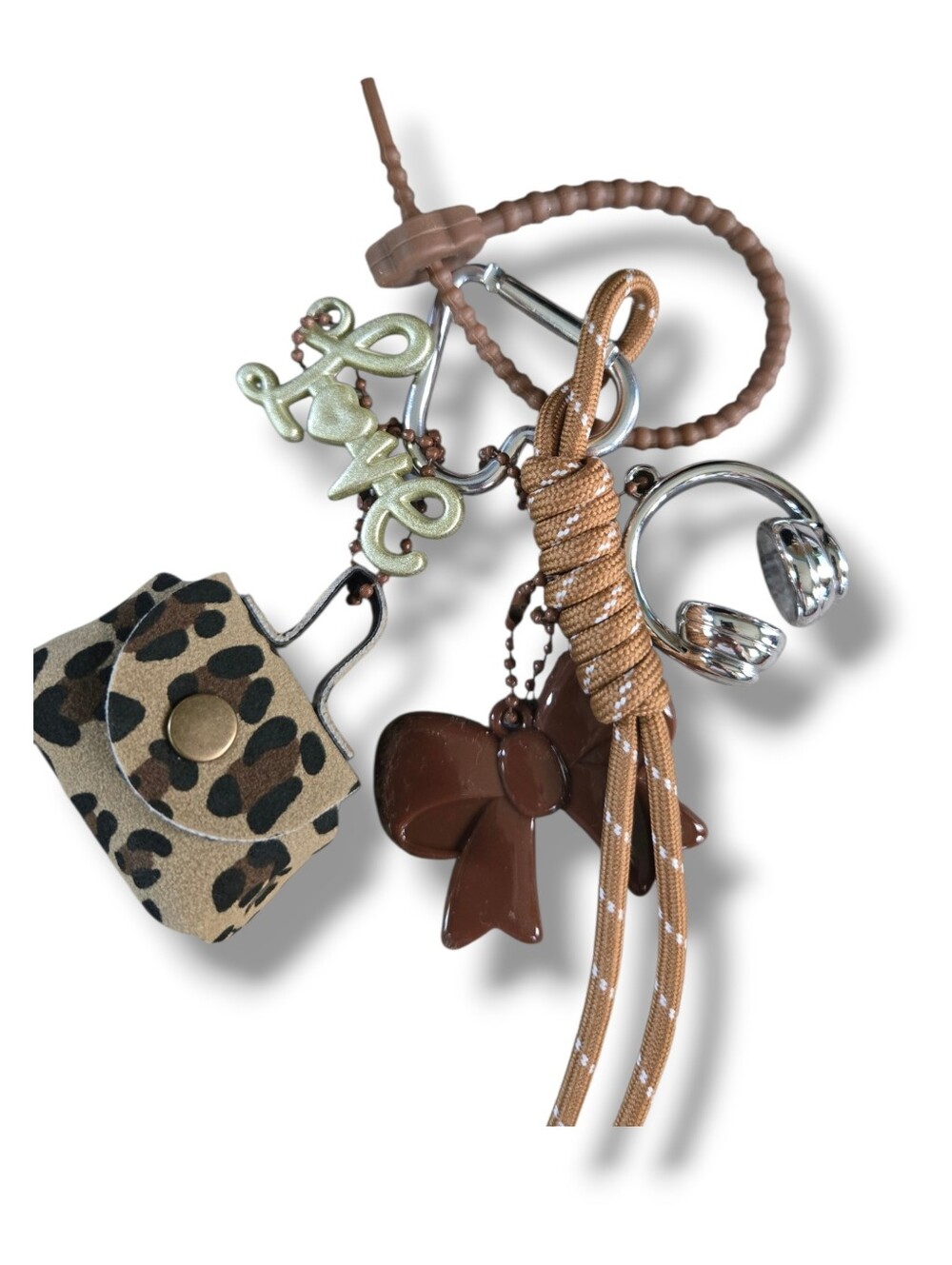 Lg Bag Charm Leopard Mini Purse & Brown Bow Charm Keychain